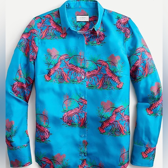 J.Crew Collection NEW Silk Button Down Lobster Shirt 0 - Picture 1 of 6